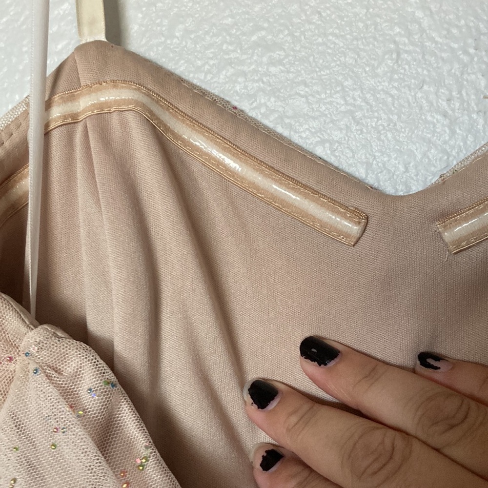 Fairy core mermaid ruffled beige nude cream tan sparkly glitter multicolor dress - Picture 8 of 11